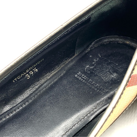 BURBERRY NOVA CHECK PEWTER GUNMETAL SILVER LEATHER BALLET FLAT SHOES 39.5 / 8.5 - Picture 7 of 7